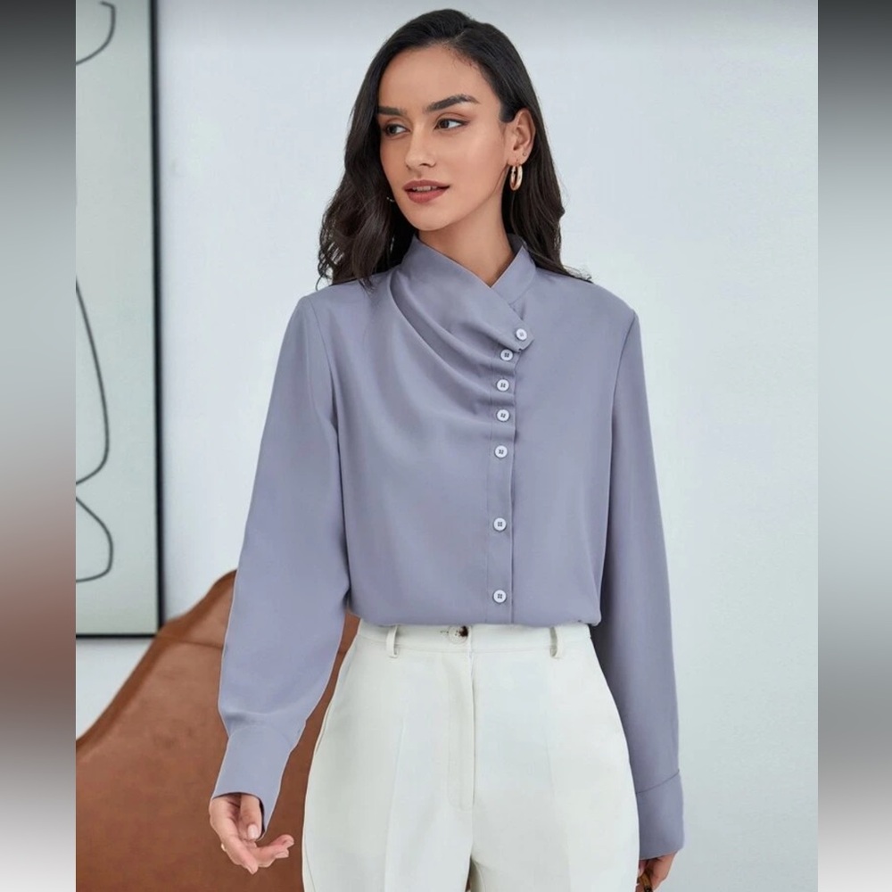 Elegant Gray Button-Up Blouse